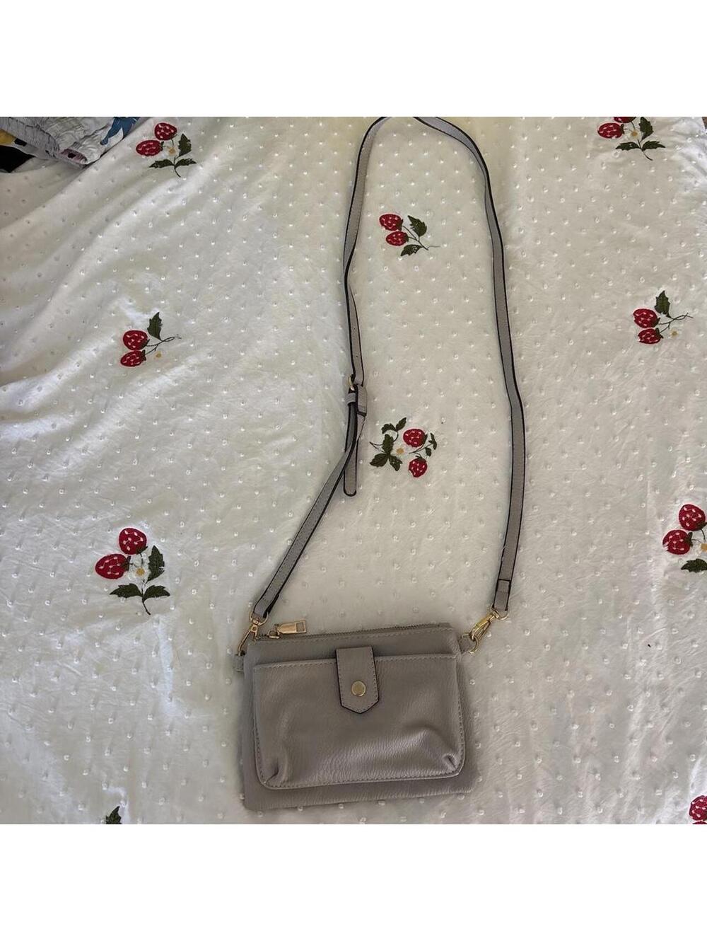 Gray Faux Leather Crossbody Bag with Gold Hardware